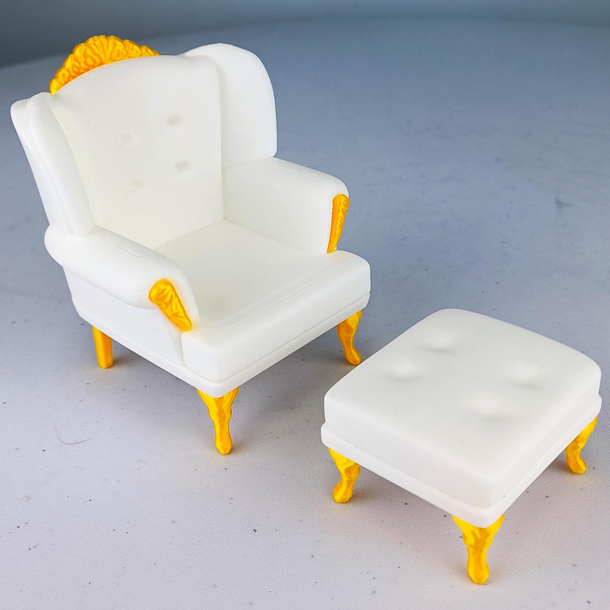 Dollhouse Sofa & Ottoman | 1:12 Scale Miniature Furniture | 3D Printed Victorian Chair