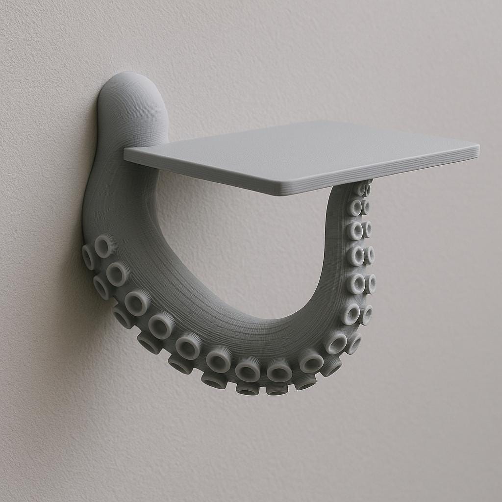 Octopus Tentacle Wall Shelf | Nautical 3D Printed Shelf | Sea Creature Floating Shelf | Coastal Wall Decor | Marine-Inspired Home Accent