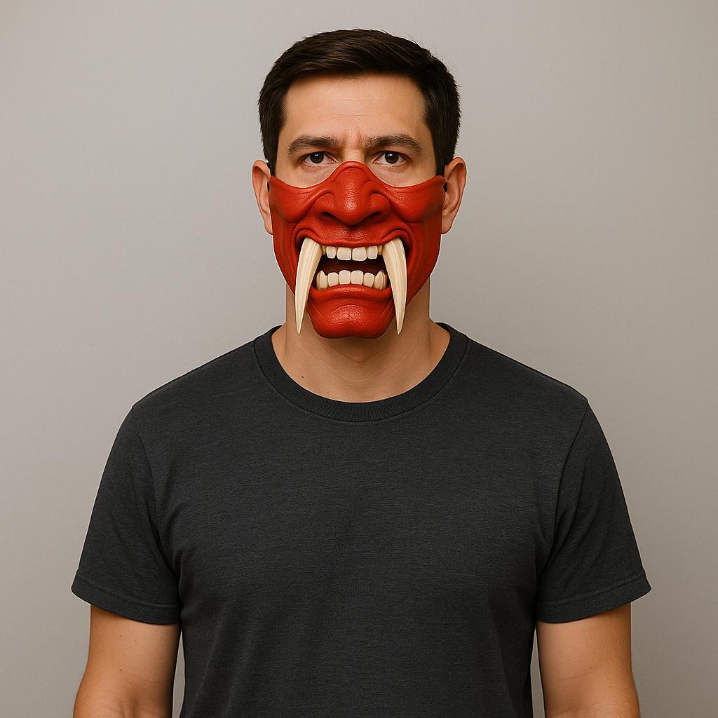 Two-Color Oni Half Face Mask | 3D Printed Demon Mask | Cosplay Samurai Mask