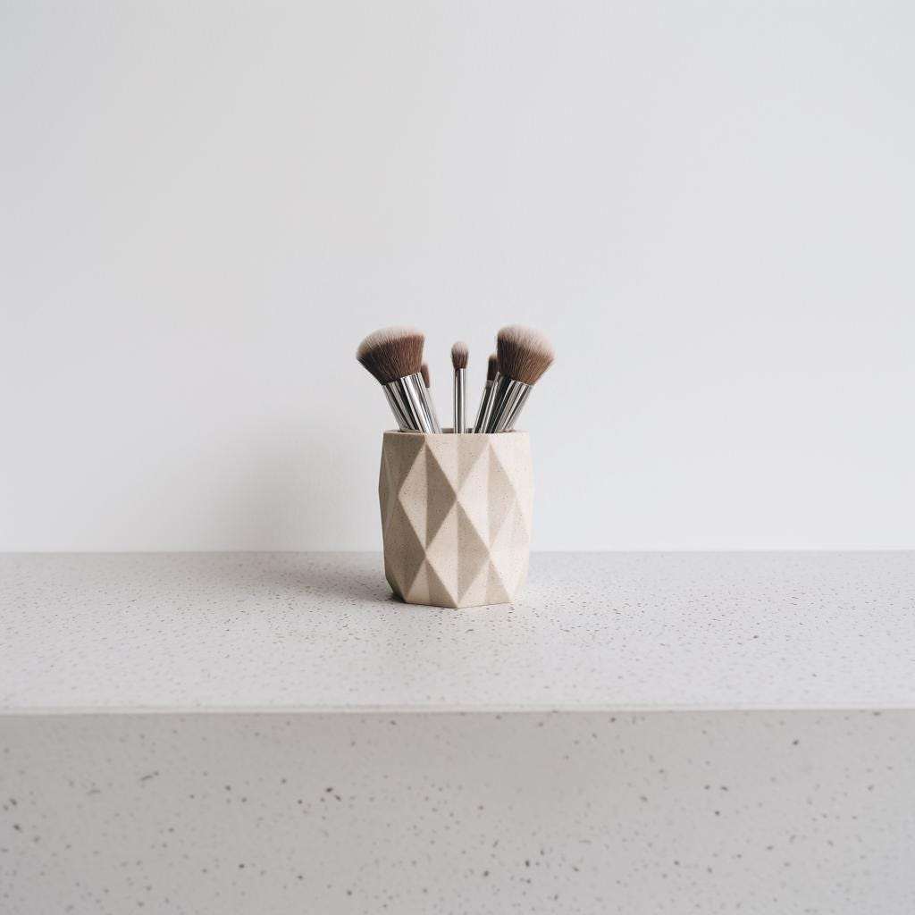 3D Printed Geometric Brush Holder | Modern Faceted Makeup Organizer | Minimalist Pen Cup