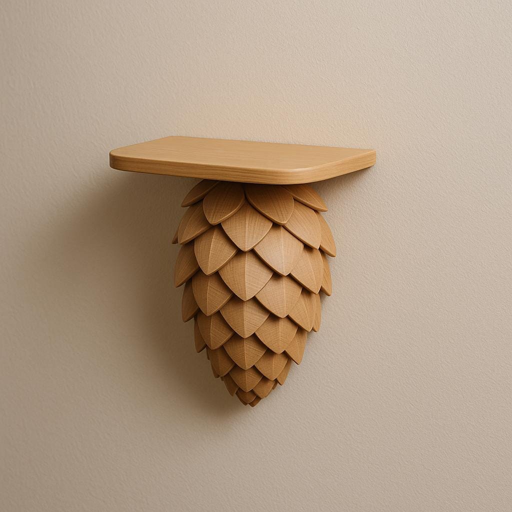 Pinecone Wall Shelf | Woodland Decor | 3D Printed Floating Shelf | Nature-Inspired Wall Art | Earthy Forest Style | Tan PLA Shelf for Plants