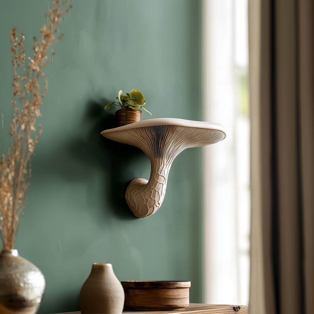 3D Printed Mushroom Shelf | Floating Wall Shelf | Organic Decor Nature Inspired Home Accent | Wall Mounted Shelf | Fungi Aesthetic Decor