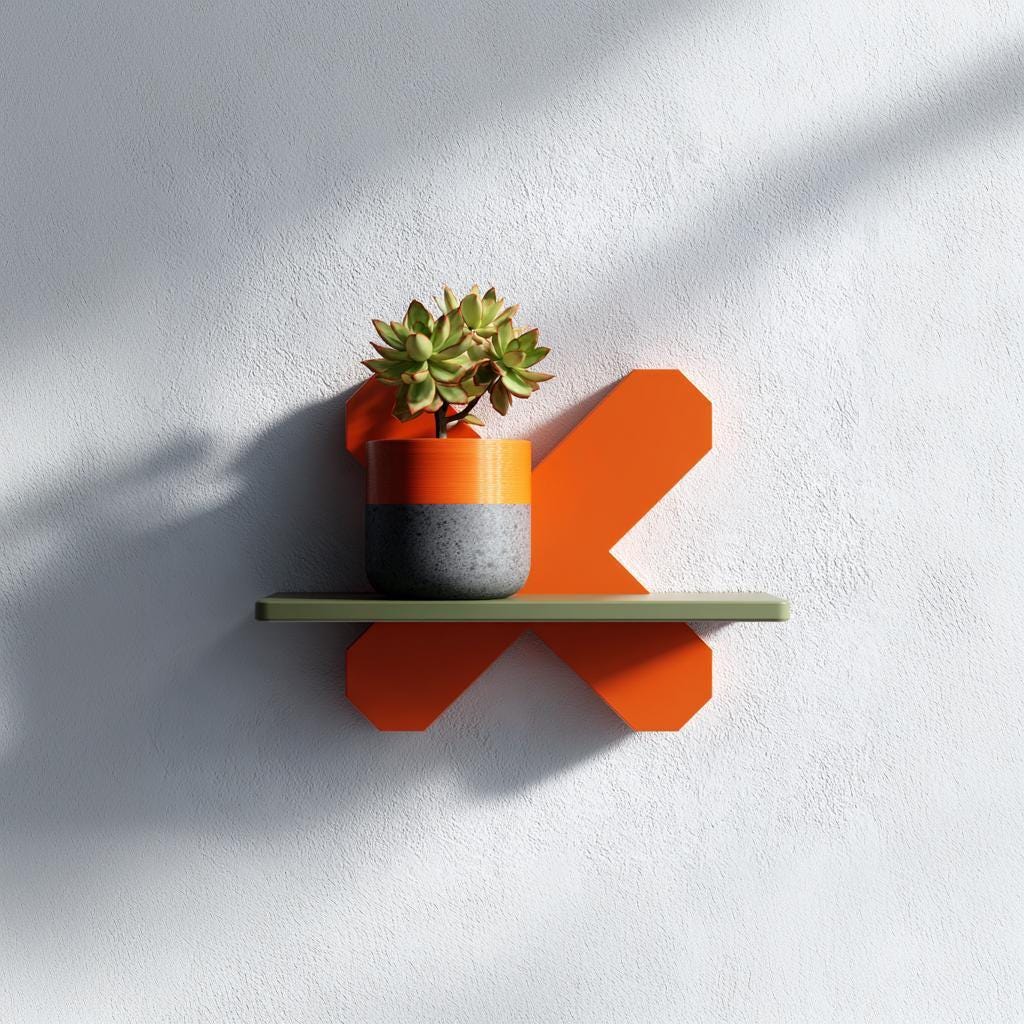 3D Printed Wall Shelf | Geometric X Form Floating Shelf | Modern Plant Display Shelf | Minimalist Decorative Shelf | Unique Wall Decor