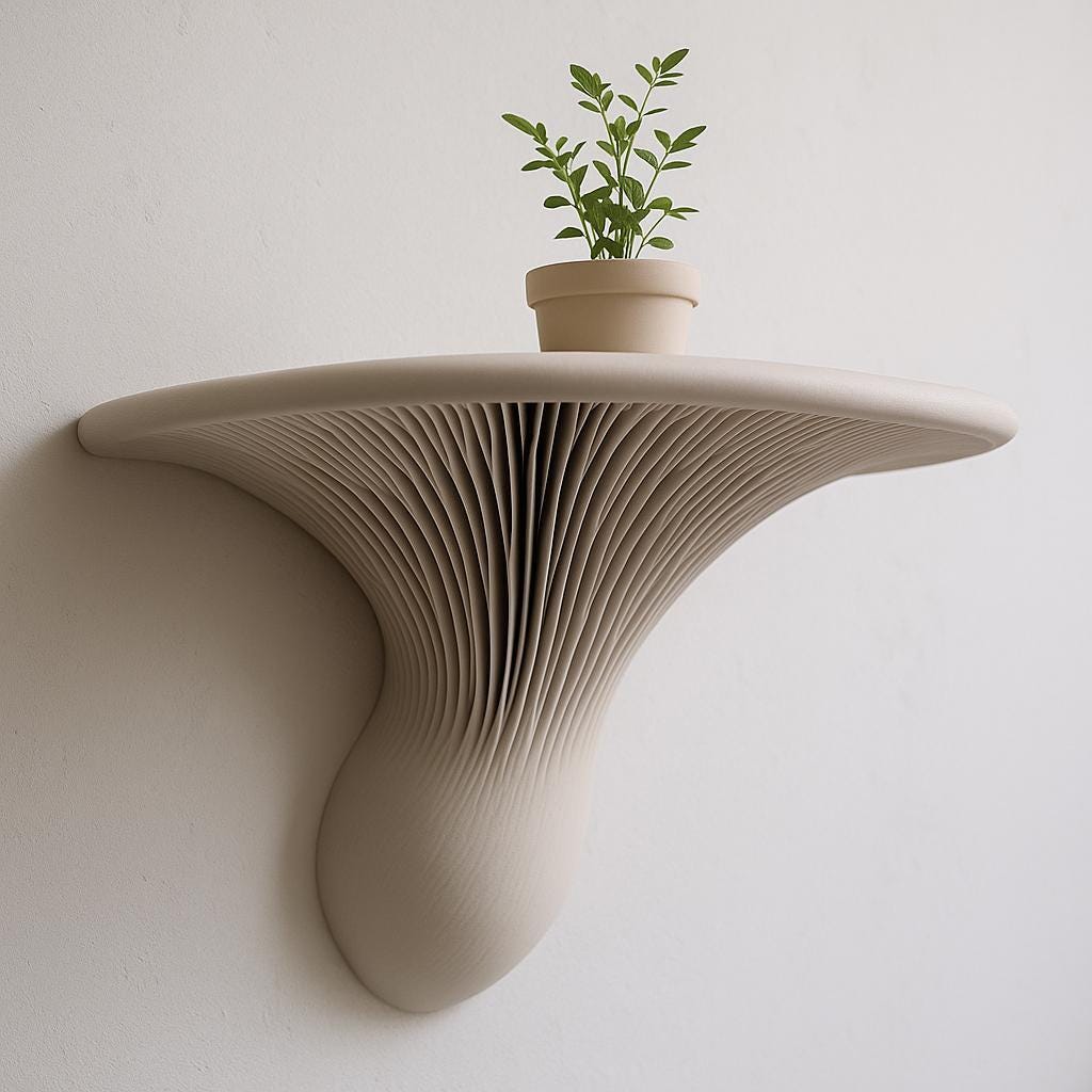 3D Printed Wall Mushroom Shelf | Sculptural Shelf | Minimalist Floating Shelf