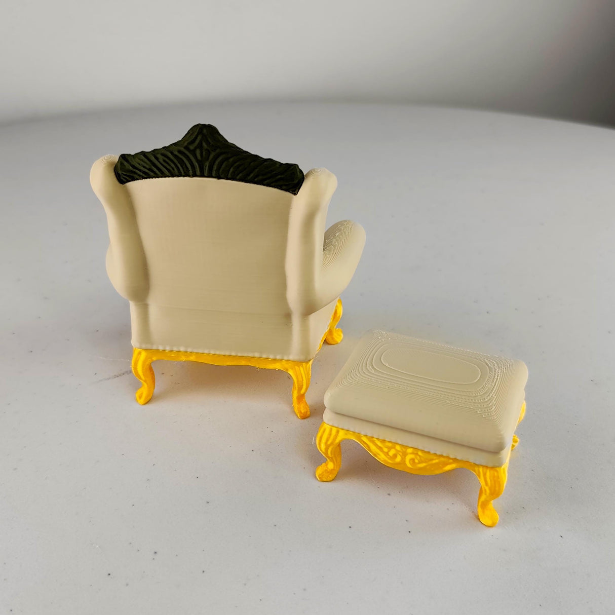 Dollhouse Victorian Armchair & Ottoman | 1:12 Scale Miniature Furniture | 3D Printed Elegant Dollhouse Chair | Miniature Home Decor