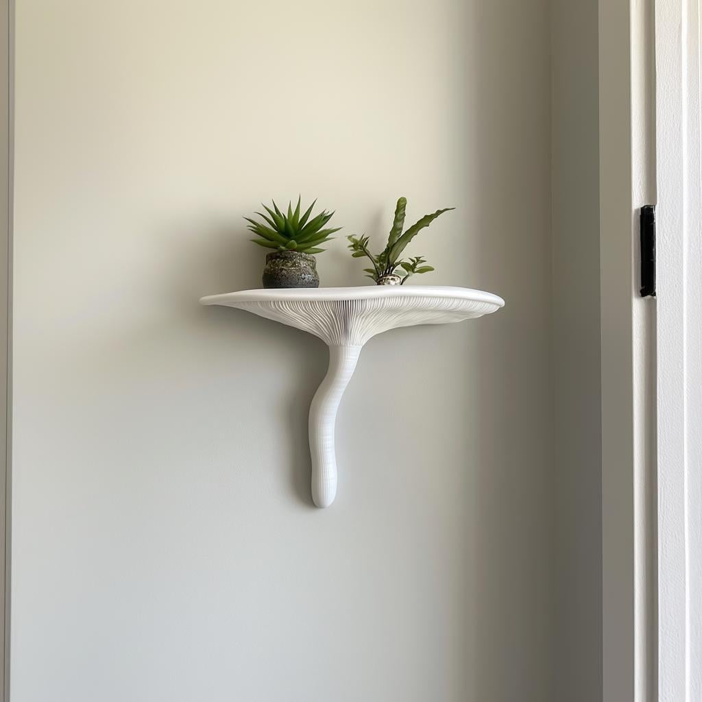 Mushroom Wall Shelf | 3D Printed Artists Conk Shelf | Organic Modern Decor | Fungi Wall Art | White Floating Shelf | Nature Home Accent