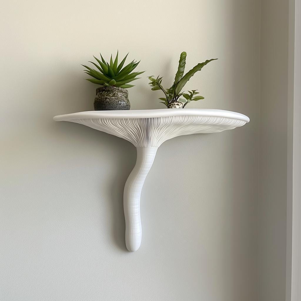 Mushroom Wall Shelf | 3D Printed Artists Conk Shelf | Organic Modern Decor | Fungi Wall Art | White Floating Shelf | Nature Home Accent