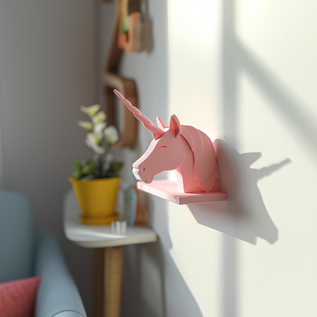 3D Printed Unicorn Wall Shelf | Magical Floating Kids Room Decor | Cute Minimalist Display Ledge for Playful Contemporary Modern Home Spaces