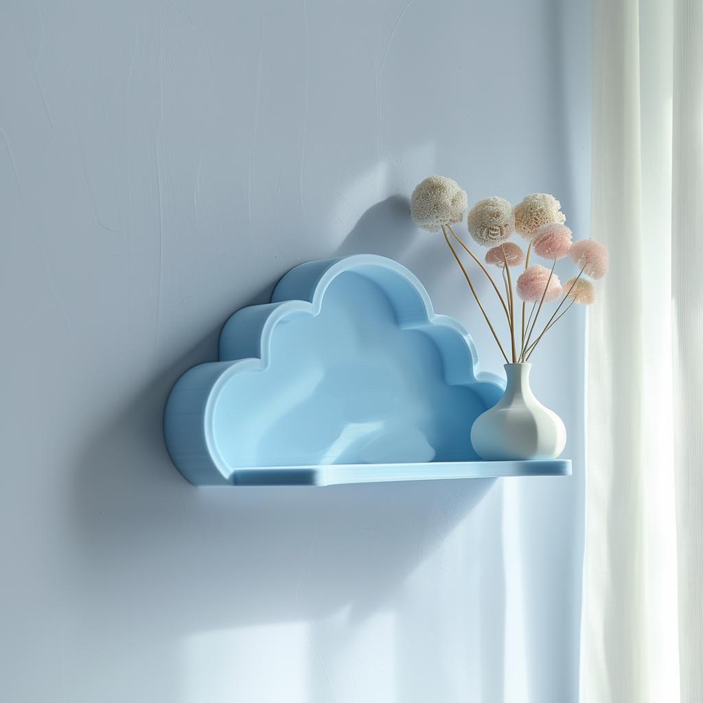 3D Printed Cloud Wall Shelf | Modern Minimalist Floating Shelf Design | Unique Whimsical Home Decor