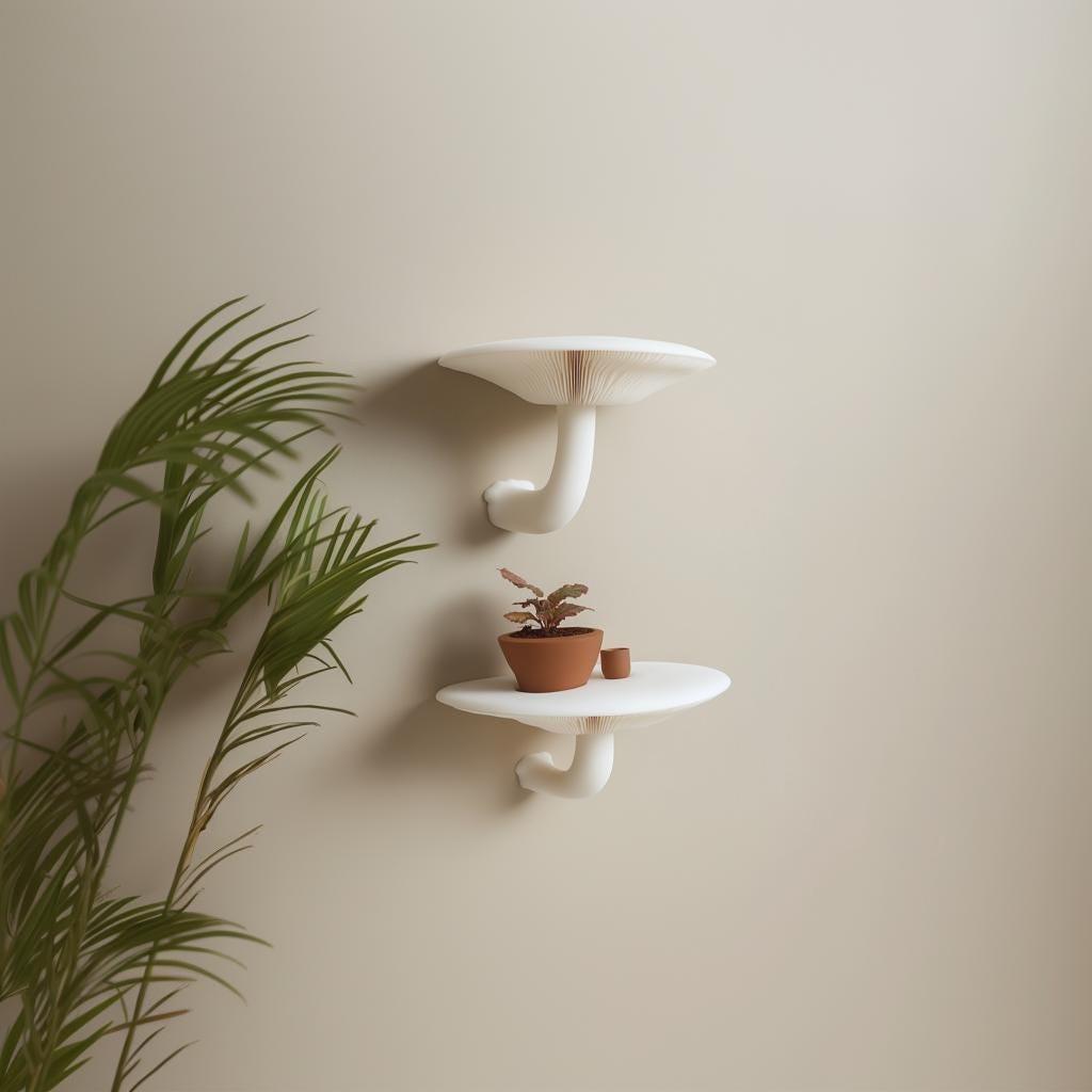 Mushroom Wall Shelf Set of 2 | Honey Mushroom Inspired 3D Printed Shelves | Sculptural Floating Shelf | Minimal Nature Wall Decor