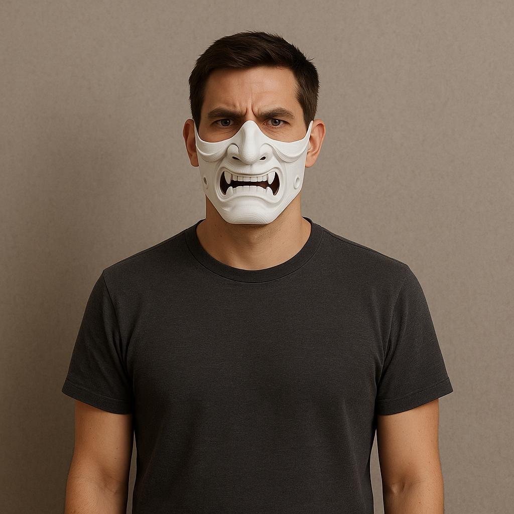 White Oni Samurai Mask | 3D Printed Demon Mask | Japanese Half Face Cosplay Mask