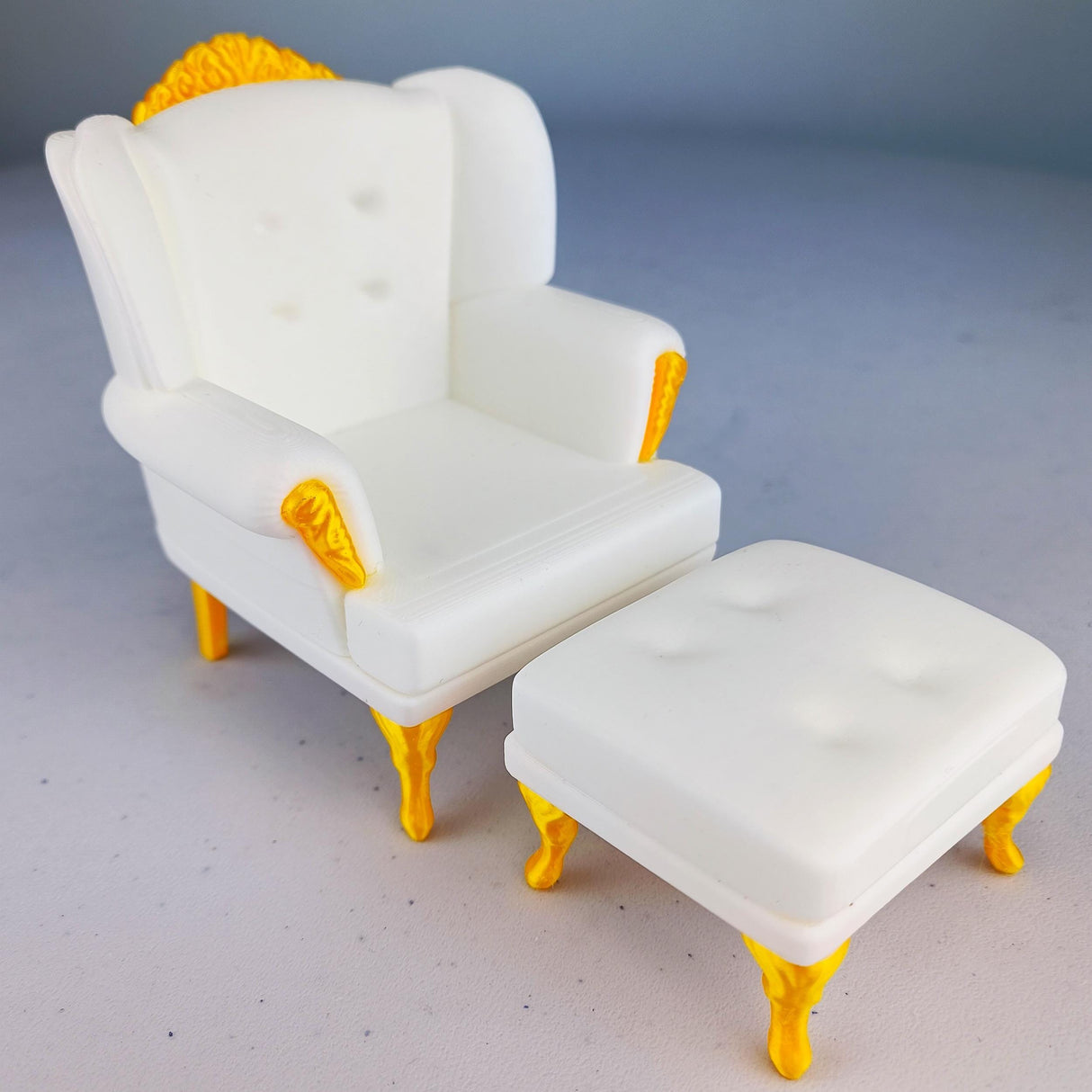 Dollhouse Sofa & Ottoman | 1:12 Scale Miniature Furniture | 3D Printed Victorian Chair