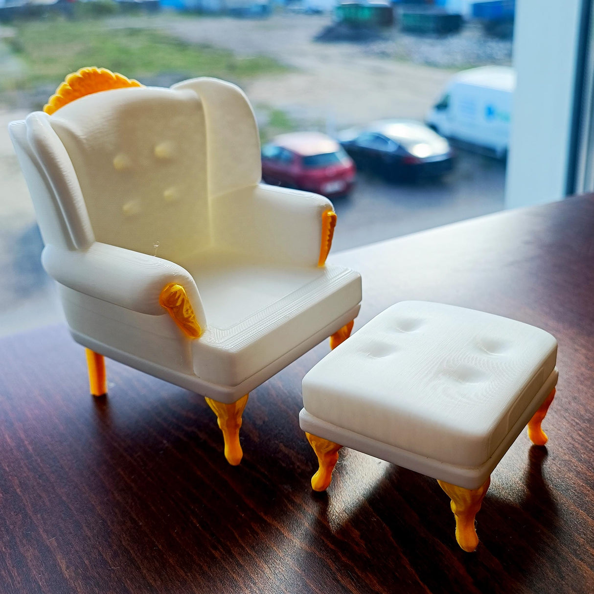 Dollhouse Sofa & Ottoman | 1:12 Scale Miniature Furniture | 3D Printed Victorian Chair