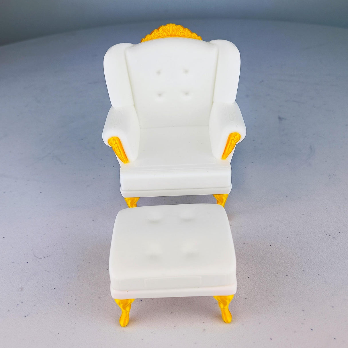 Dollhouse Sofa & Ottoman | 1:12 Scale Miniature Furniture | 3D Printed Victorian Chair