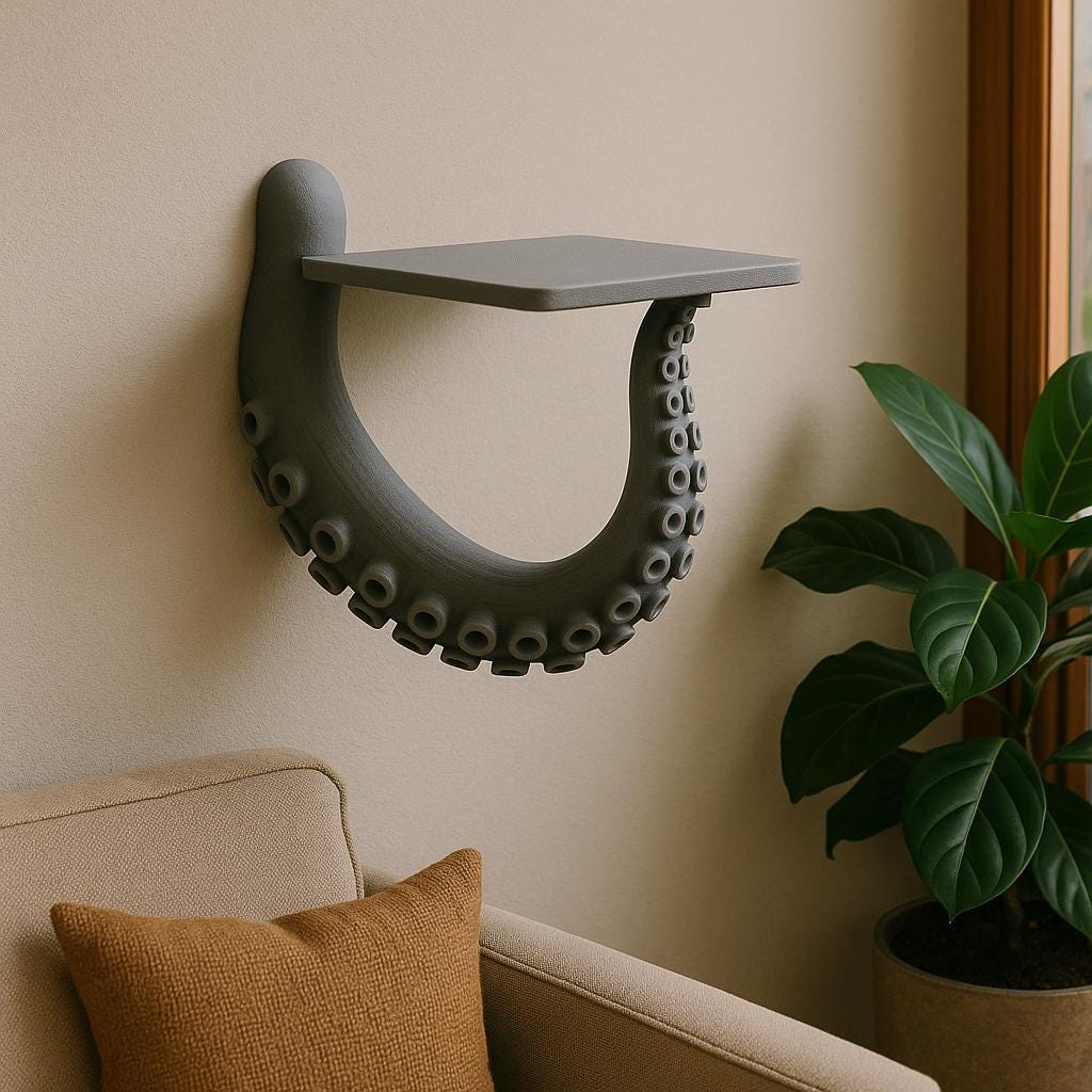 Octopus Tentacle Wall Shelf | Nautical 3D Printed Shelf | Sea Creature Floating Shelf | Coastal Wall Decor | Marine-Inspired Home Accent