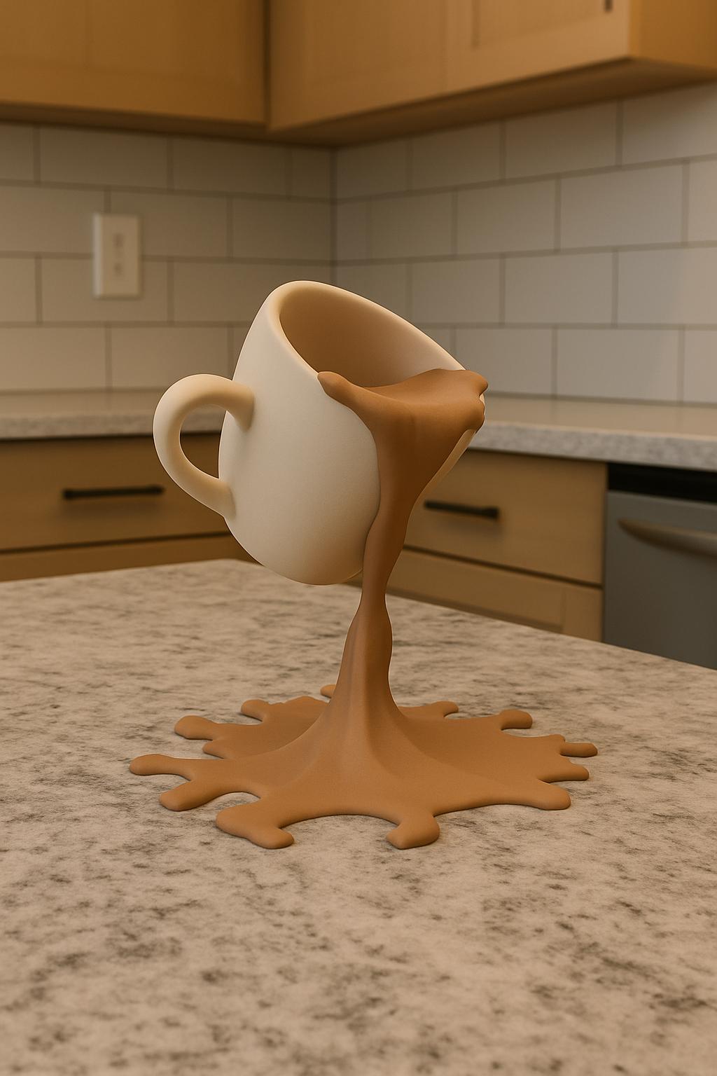 Floating Spilling Coffee Cup | 3D Printed Coffee Illusion Sculpture Kitchen Decor | Coffee Bar Display Optical Illusion Unique Lover Gift