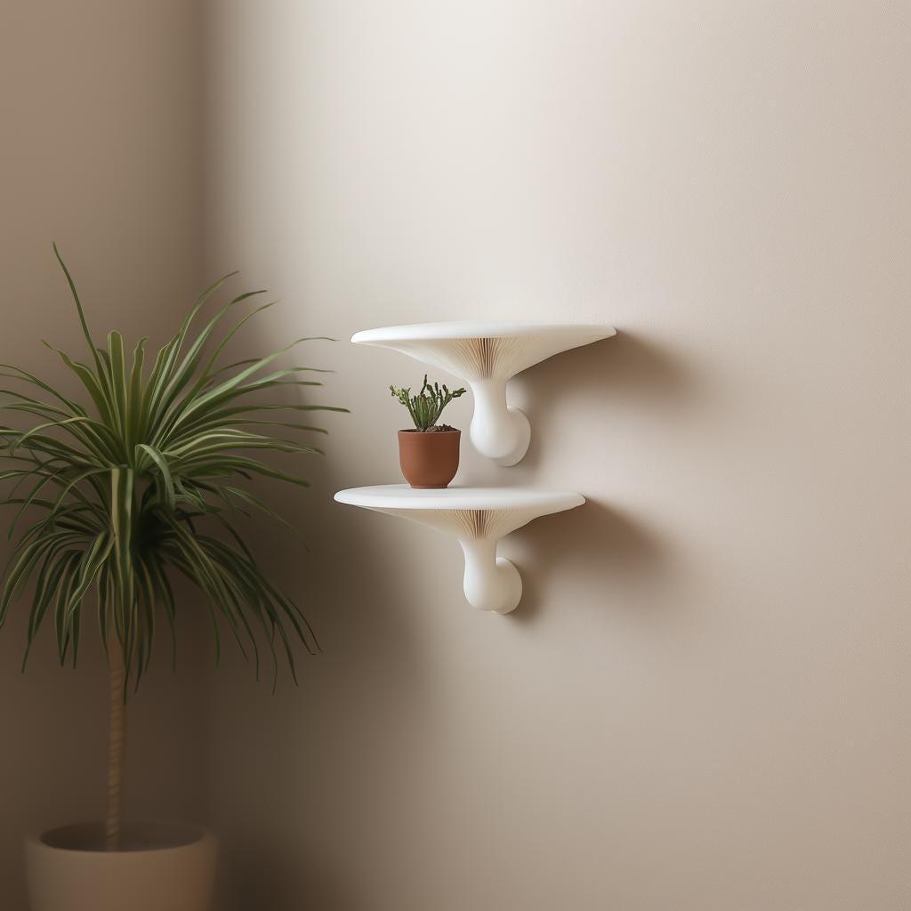 Set of 2 Mushroom Wall Shelves | Honey Mushroom Inspired Floating Shelf Pair | 3D Printed Sculptural Decor