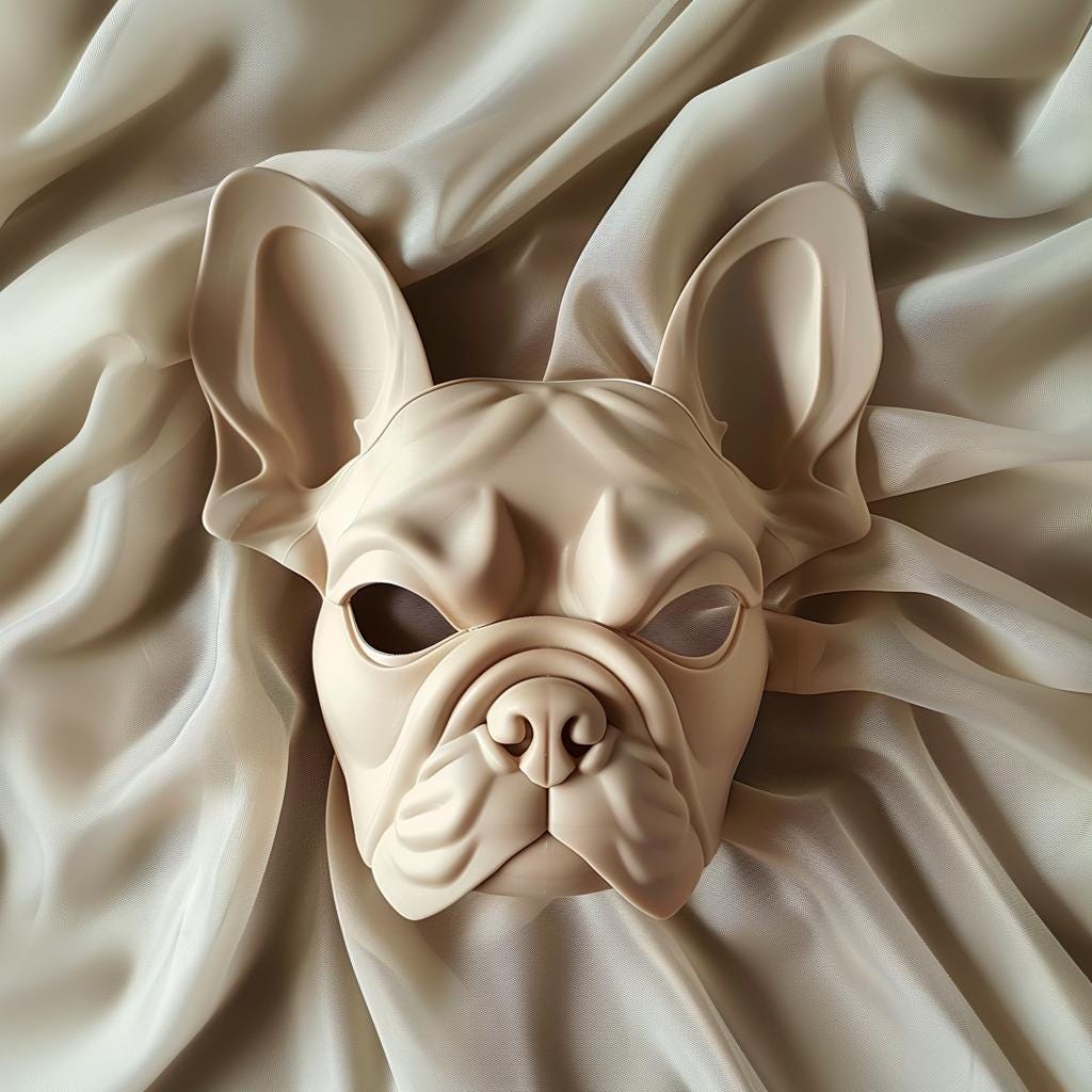 3D Printed Bulldog Mask | Modern Dog Face Sculpture | French Bulldog Cosplay Prop