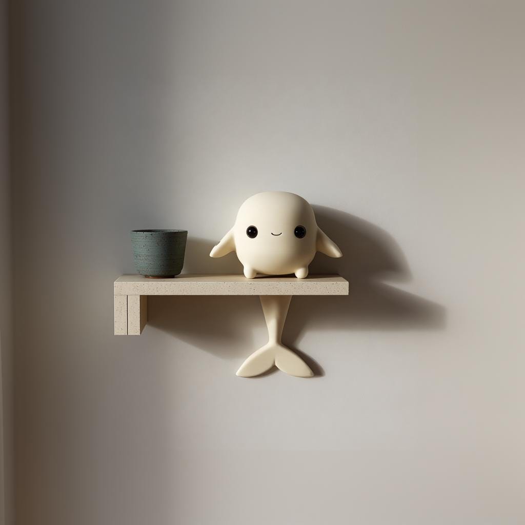 3D Printed Whale Wall Shelf | Minimal Ocean Friend Floating Ledge Display | Cute Modern Room Decor Accent for Kids Rooms and Cozy Interiors