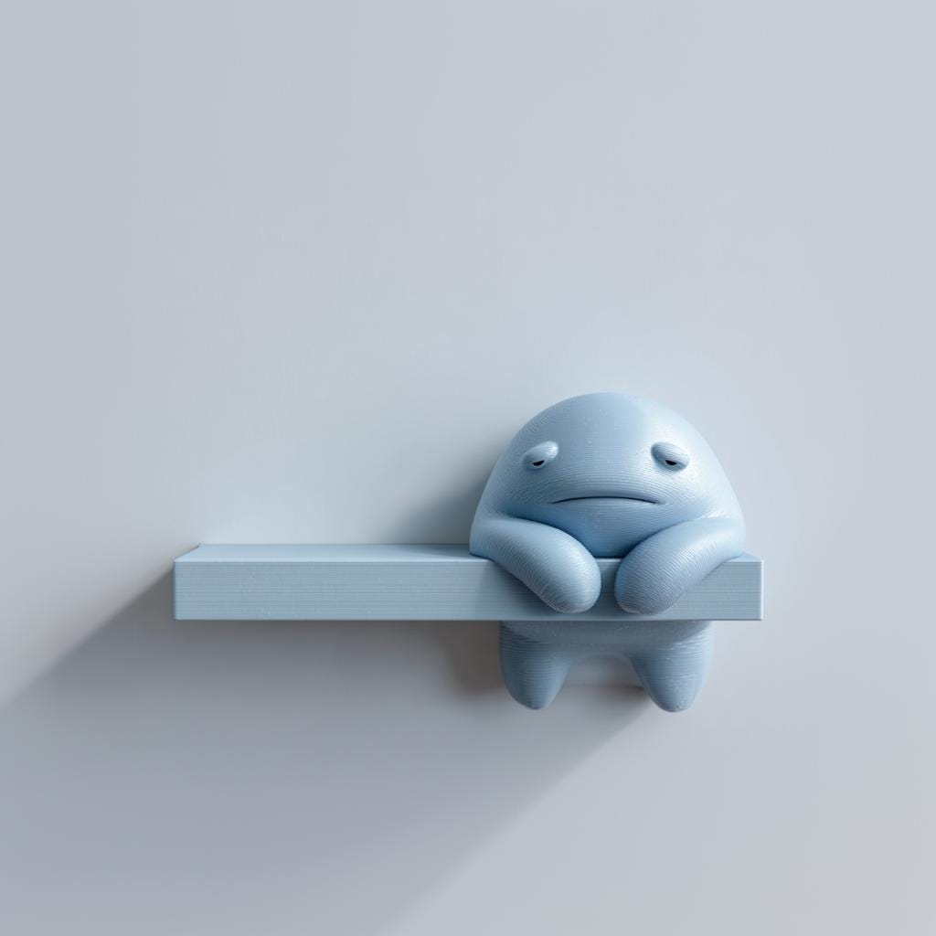 3D Printed Moody Monster Wall Shelf | Minimal Floating Ledge | Sad Creature Room Decor Accent for Bedroom