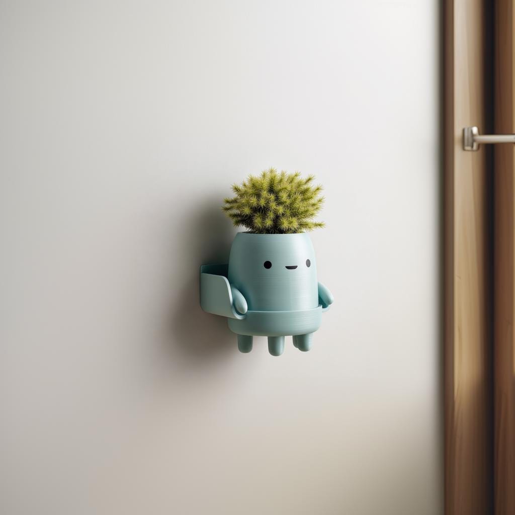 3D Printed Character Wall Planter Shelf | Cute Kawaii Wall Mounted Pot | Minimal Playful Decor Accent for Small Plants in Entryway or Office