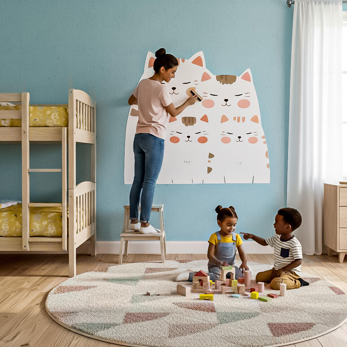 Cute Cat Family Wall Decal | Nursery Animal Sticker