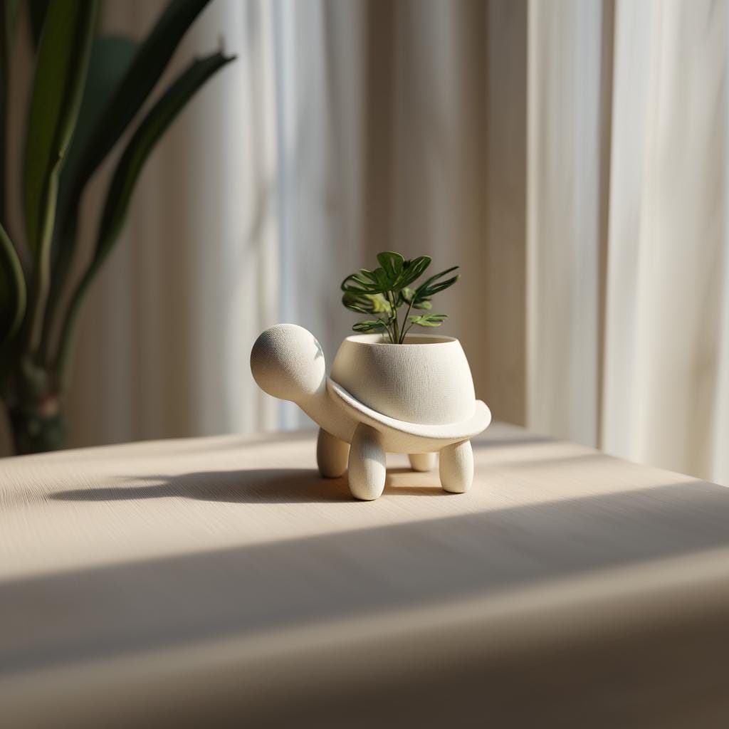 3D Printed Turtle Planter Pot | Minimal Animal Succulent Vase for Desk and Shelf | Modern Tabletop Decor for Office Bedroom Living Room