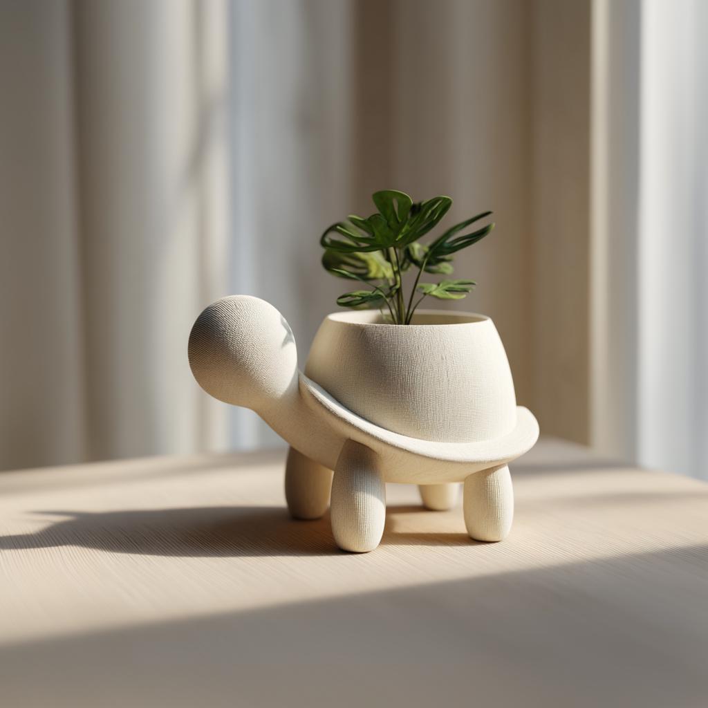 3D Printed Turtle Planter Pot | Minimal Animal Succulent Vase for Desk and Shelf | Modern Tabletop Decor for Office Bedroom Living Room