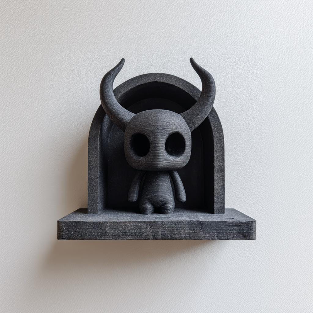 3D Printed Dark Fantasy Wall Shelf with Horned Spirit | Gothic Niche Decor | Cute Creepy Floating Accent for Bedroom, Gaming Room or Hallway
