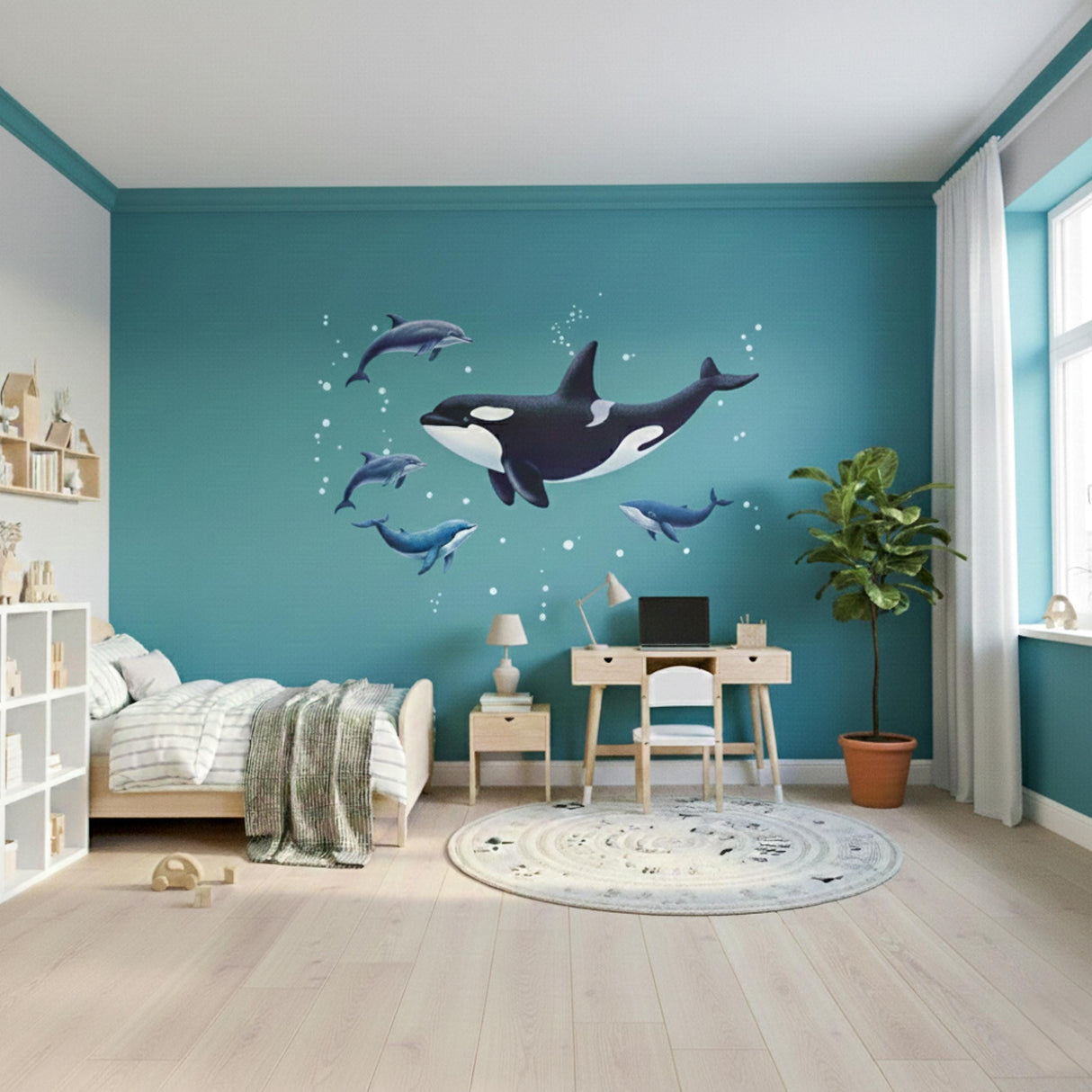 Whale Wall Decal | Ocean Nursery Decor | Dolphin Wall Sticker | Sea Life Mural | Kids Playroom Art