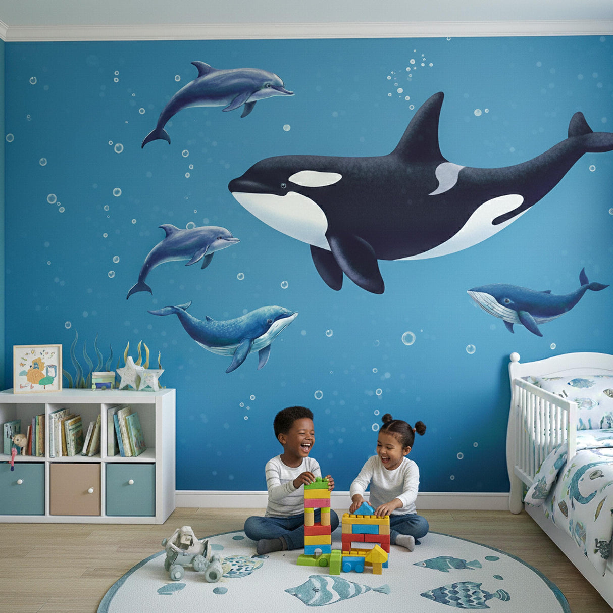 Whale Wall Decal | Ocean Nursery Decor | Dolphin Wall Sticker | Sea Life Mural | Kids Playroom Art