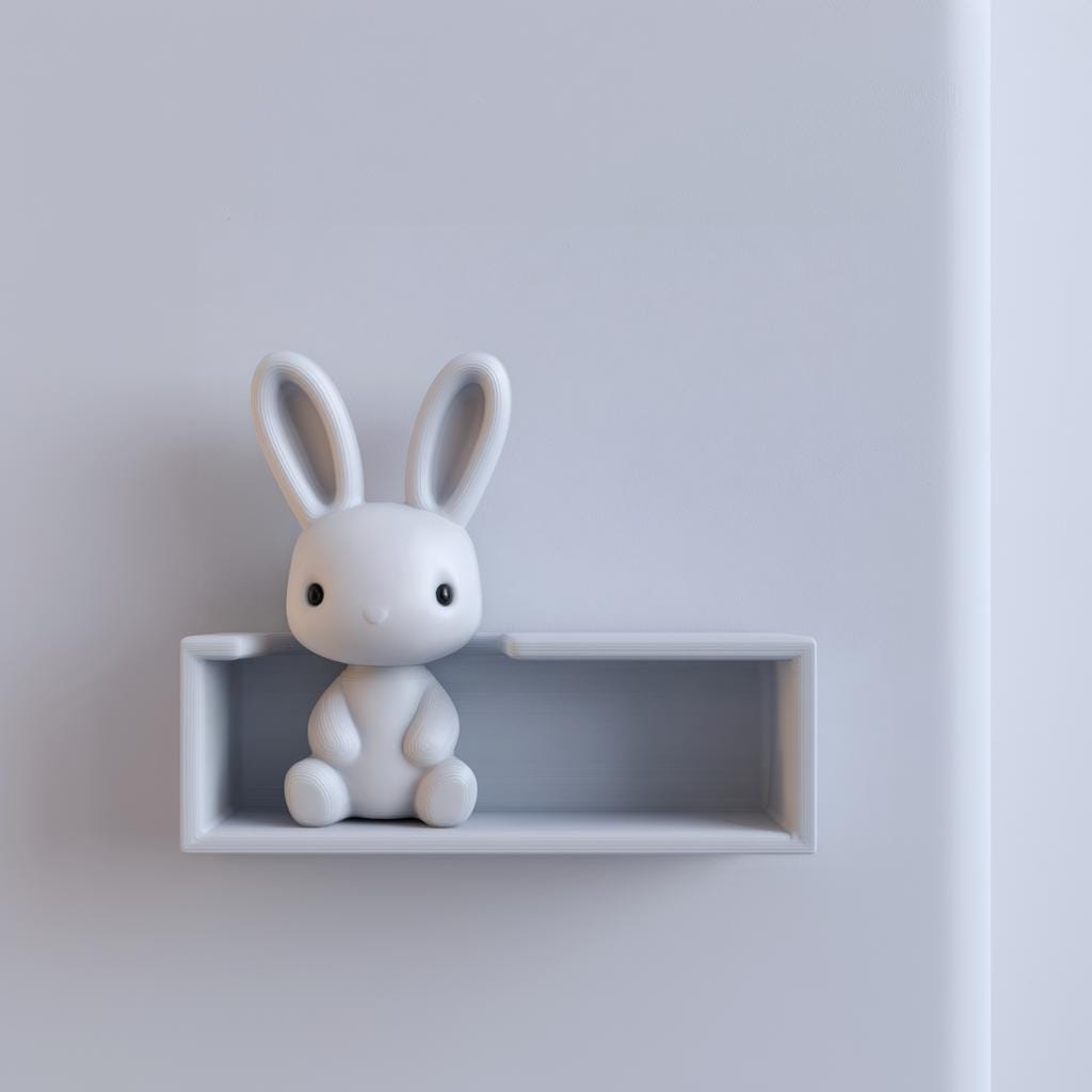 3D Printed Bunny Wall Shelf | Minimalist Kids Room Floating Ledge | Modern Nursery Decor Accent for Toys