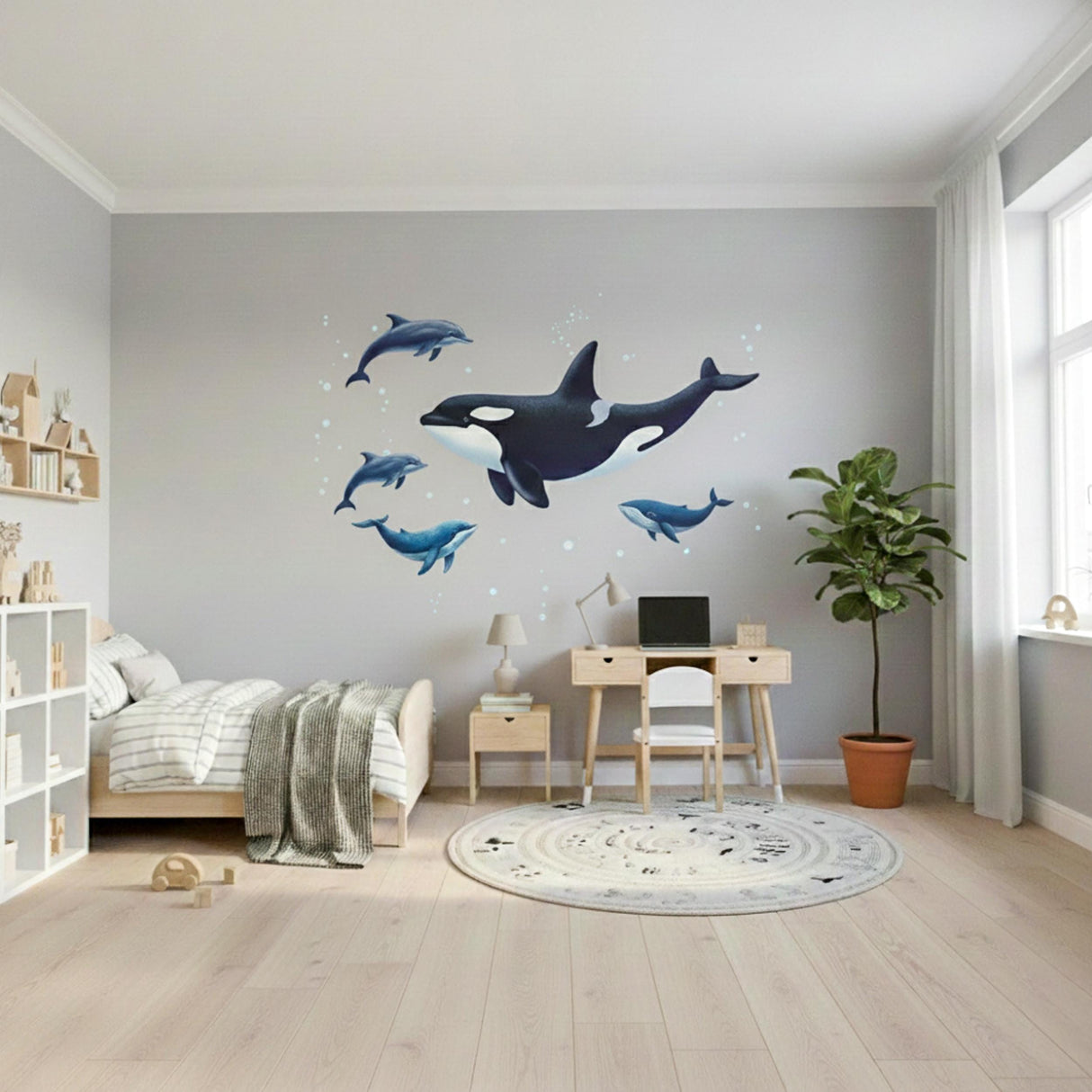Whale Wall Decal | Ocean Nursery Decor | Dolphin Wall Sticker | Sea Life Mural | Kids Playroom Art