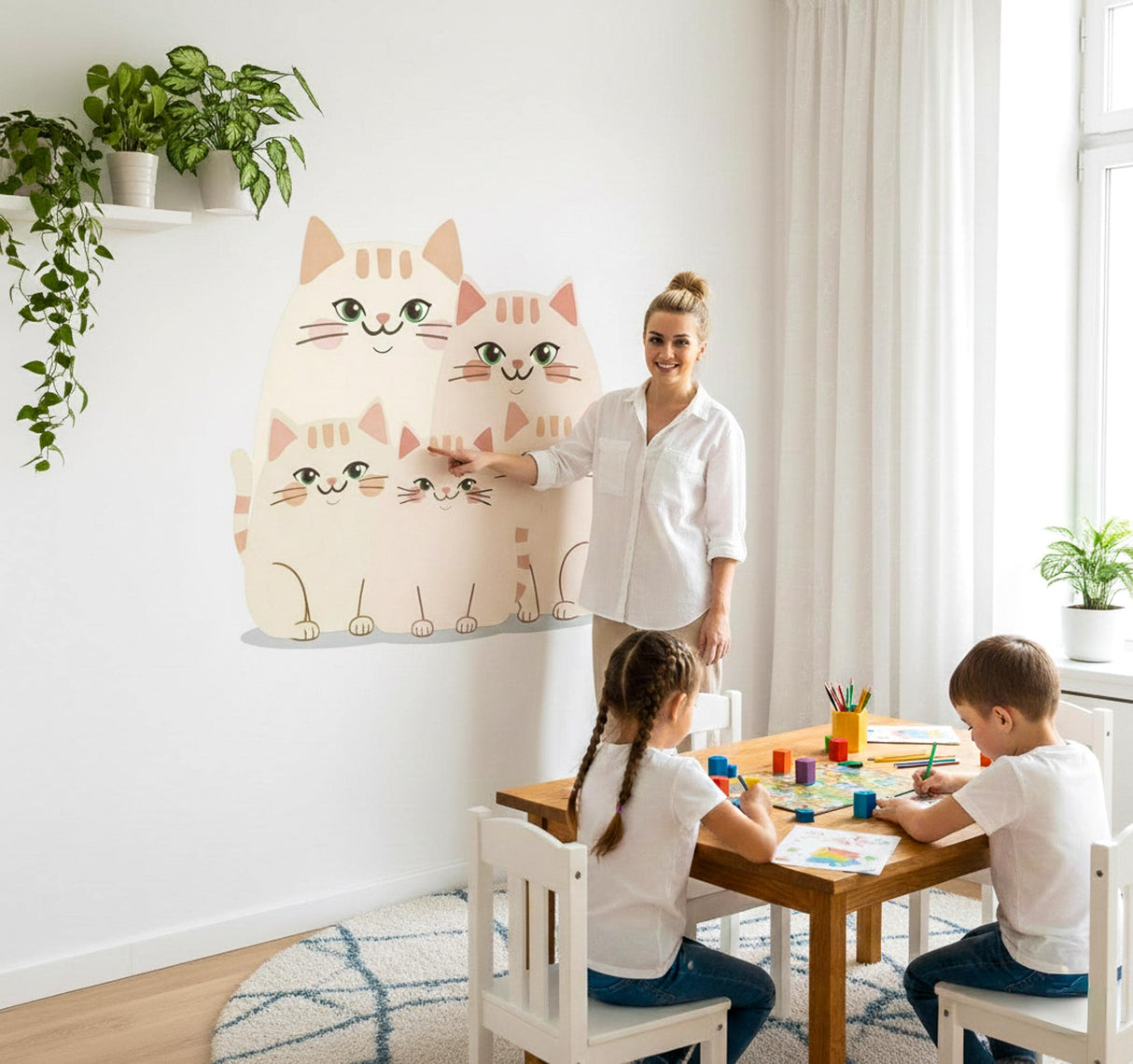 Cute Cat Family Wall Decal | Nursery Cat Stickers