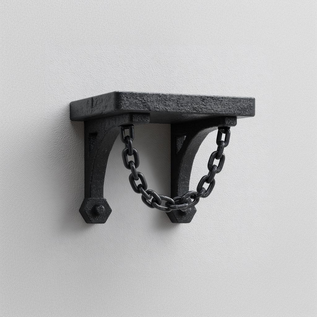 3D Printed Chain Support Wall Shelf | Industrial Gothic Floating Ledge | Dark Minimalist Shelf for Loft, Gaming Room or Modern Interior