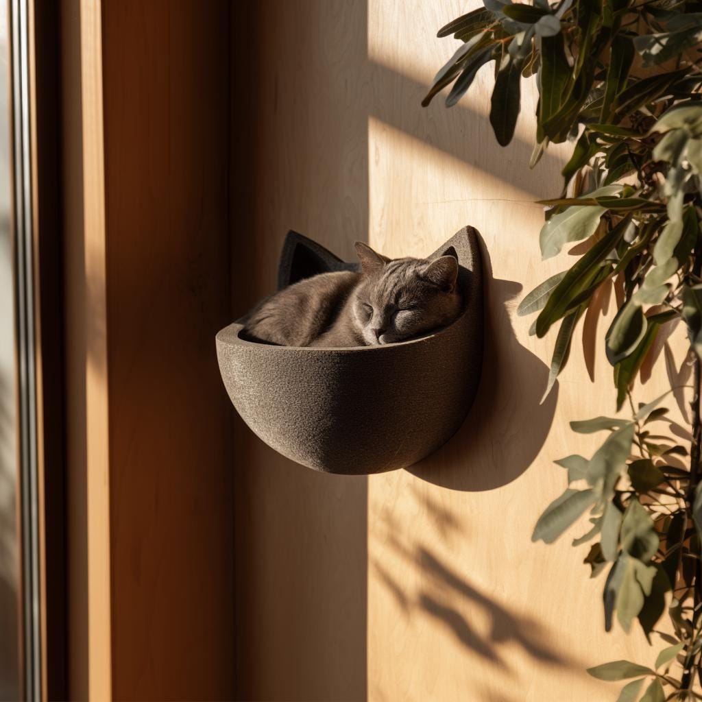 Wall Mounted Cat Shelf Bed with Ears | 3D Printed Sculptural Cat Wall Bed | Minimalist Modern Wall Furniture for Cats and Small Pets