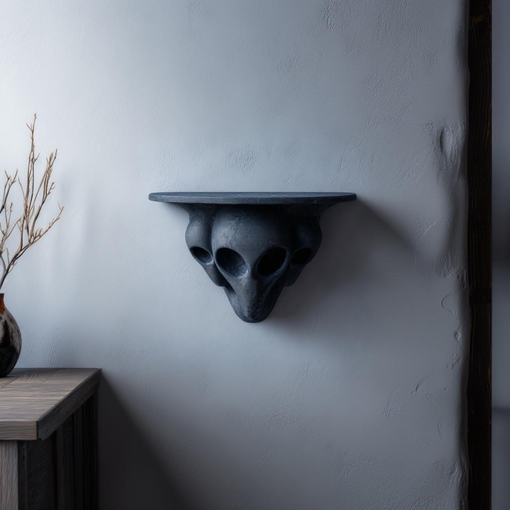 3D Printed Alien Head Wall Shelf | Sci-Fi Horror Floating Ledge | Dark Fantasy UFO Decor for Gaming Room, Man Cave or Modern Interior