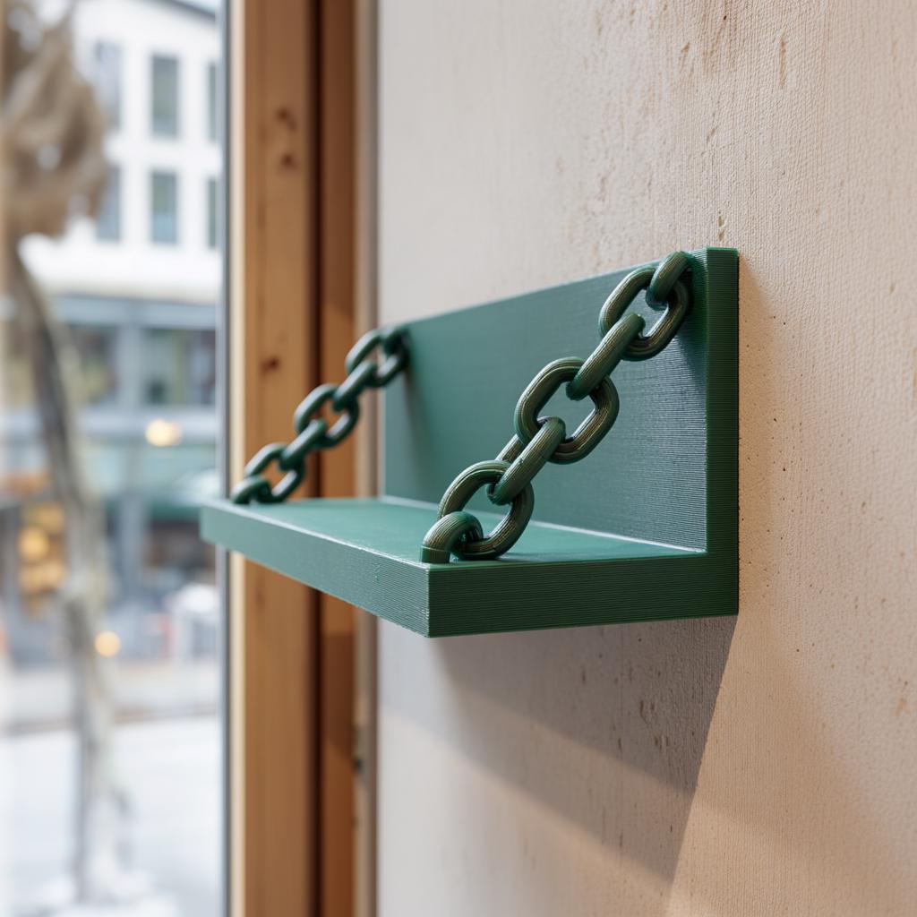 3D Printed Chain Wall Shelf | Industrial Floating Ledge with Chains | Modern Minimalist Shelf for Urban, Loft or Gaming Interior