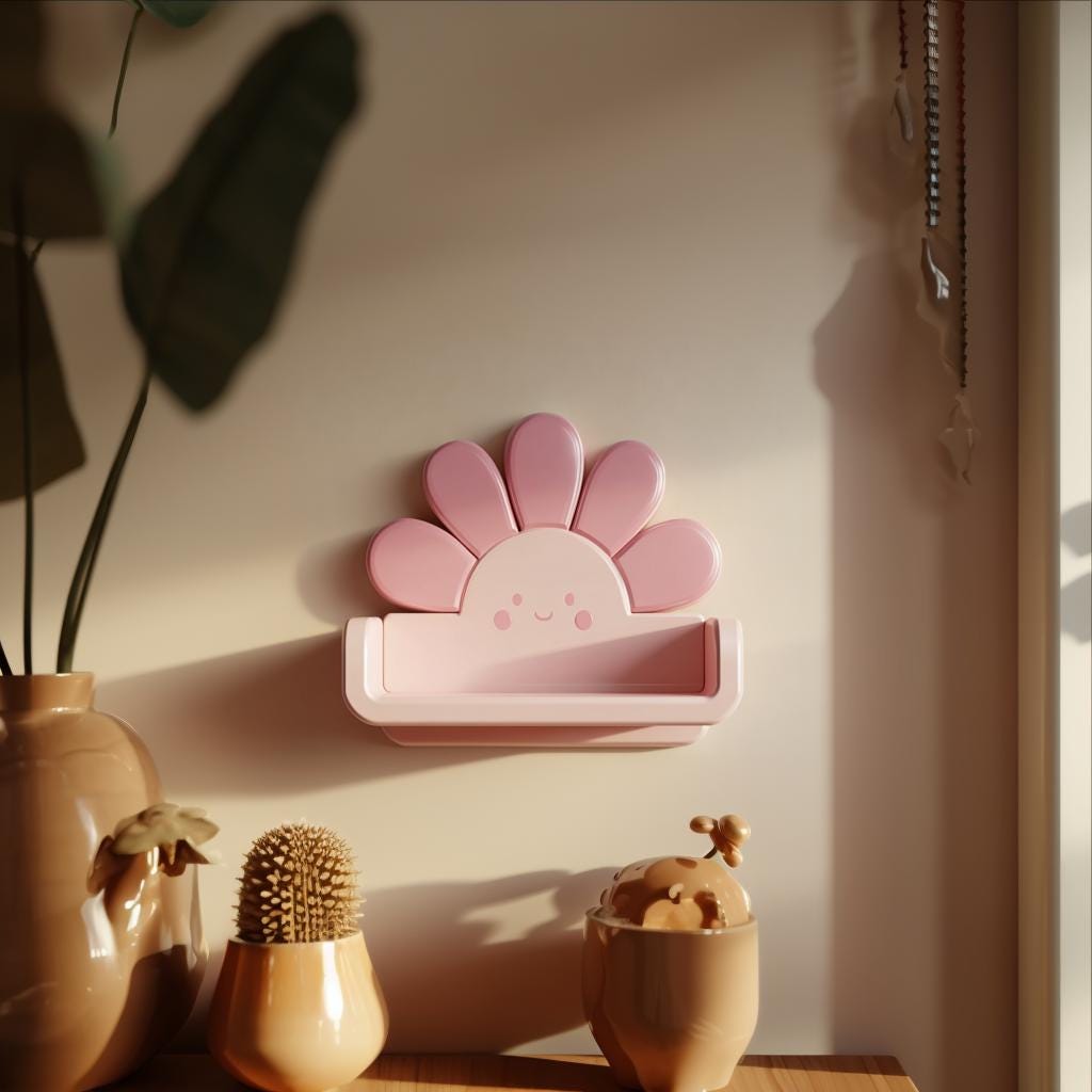 3D Printed Kawaii Flower Wall Shelf | Cute Anime Floating Ledge | Playful Decorative Shelf for Nursery, Bedroom, Cozy and Creative Spaces