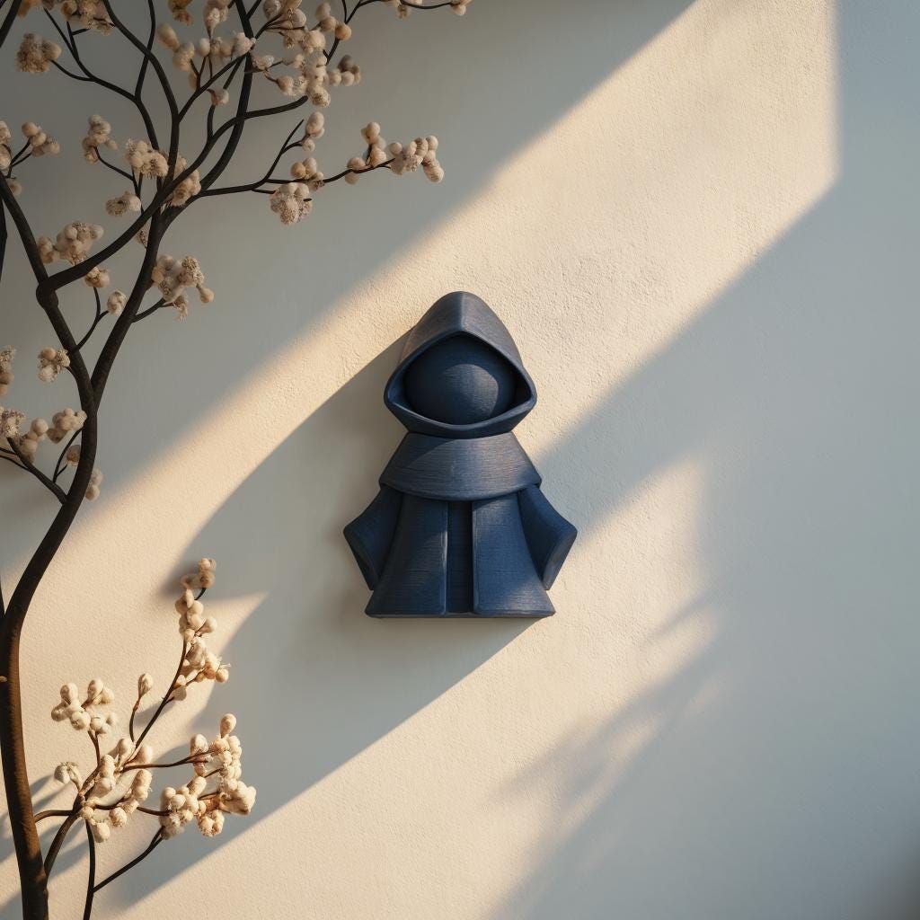 3D Printed Hooded Figure Wall Decor | Minimal Dark Fantasy Sculptural Wall Art | Mysterious Decor for Modern Interior, Altar or Gaming Room