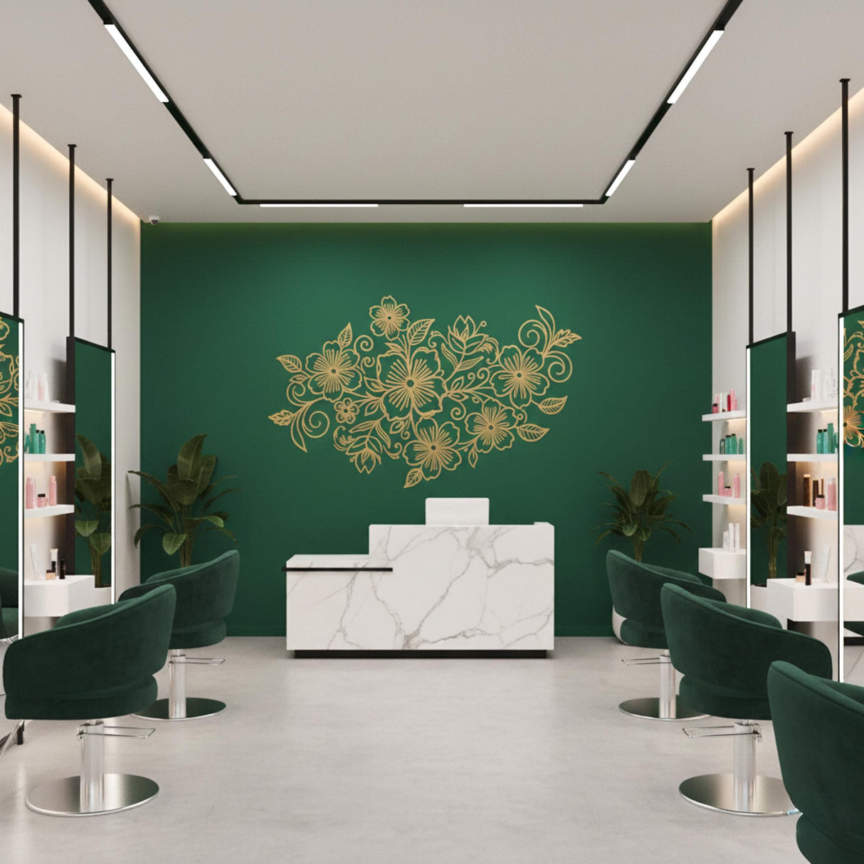 Golden Floral Wall Decal | Minimalist Flower Line Art | Elegant Boho Wall Sticker | Botanical Home Decor | Gold Flower Mural