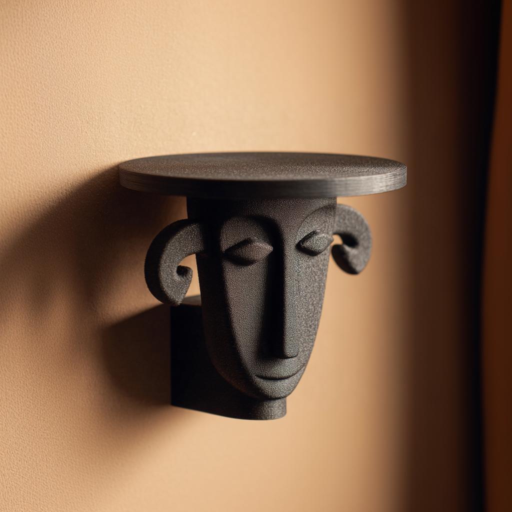 3D Printed Wall Mounted Face Shelf with Flat Top | 3D Printed Sculptural Wall Decor Shelf |Minimalist Art Display Shelf for Modern Interiors