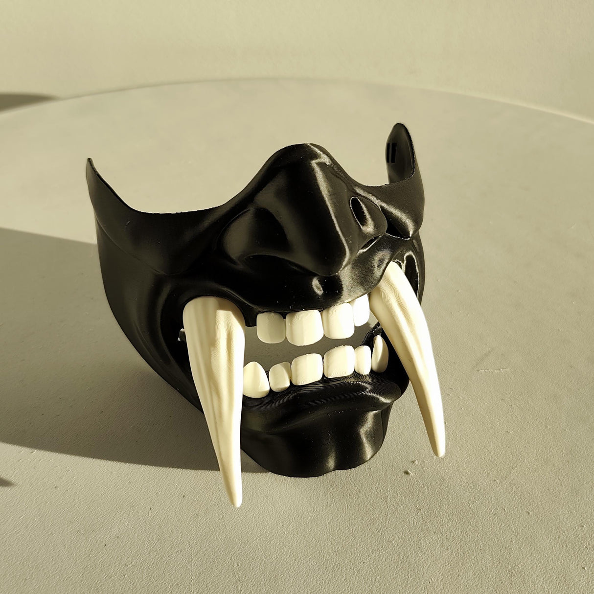 Two-Color Oni Half Face Mask | 3D Printed Demon Mask | Cosplay Samurai Mask