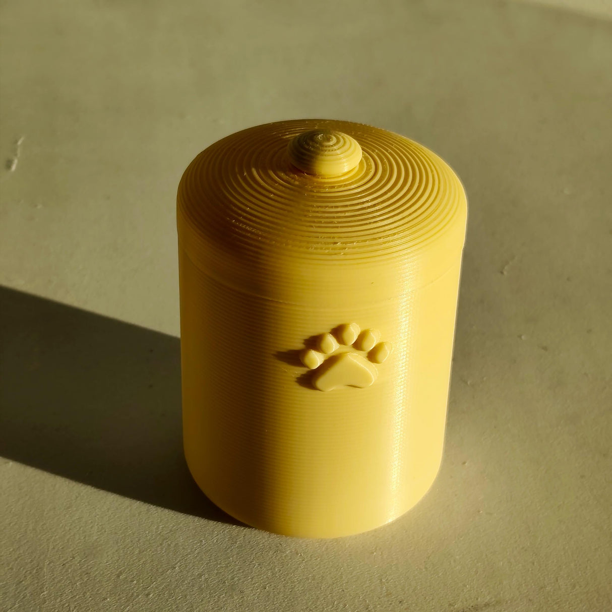 3D Printed Minimalist Pet Cremation Urn with Paw Print | Modern 3D Printed Memorial Urn for Pets | Simple Neutral Remembrance Decor