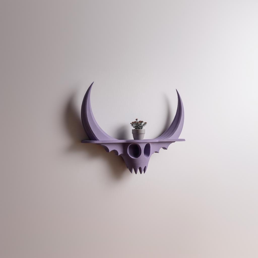 Dark Fantasy Skull Wall Shelf Decor | 3D Printed Horned Gothic Shelf | Sculptural Demon Wall Art Accent for Modern Alternative Interiors