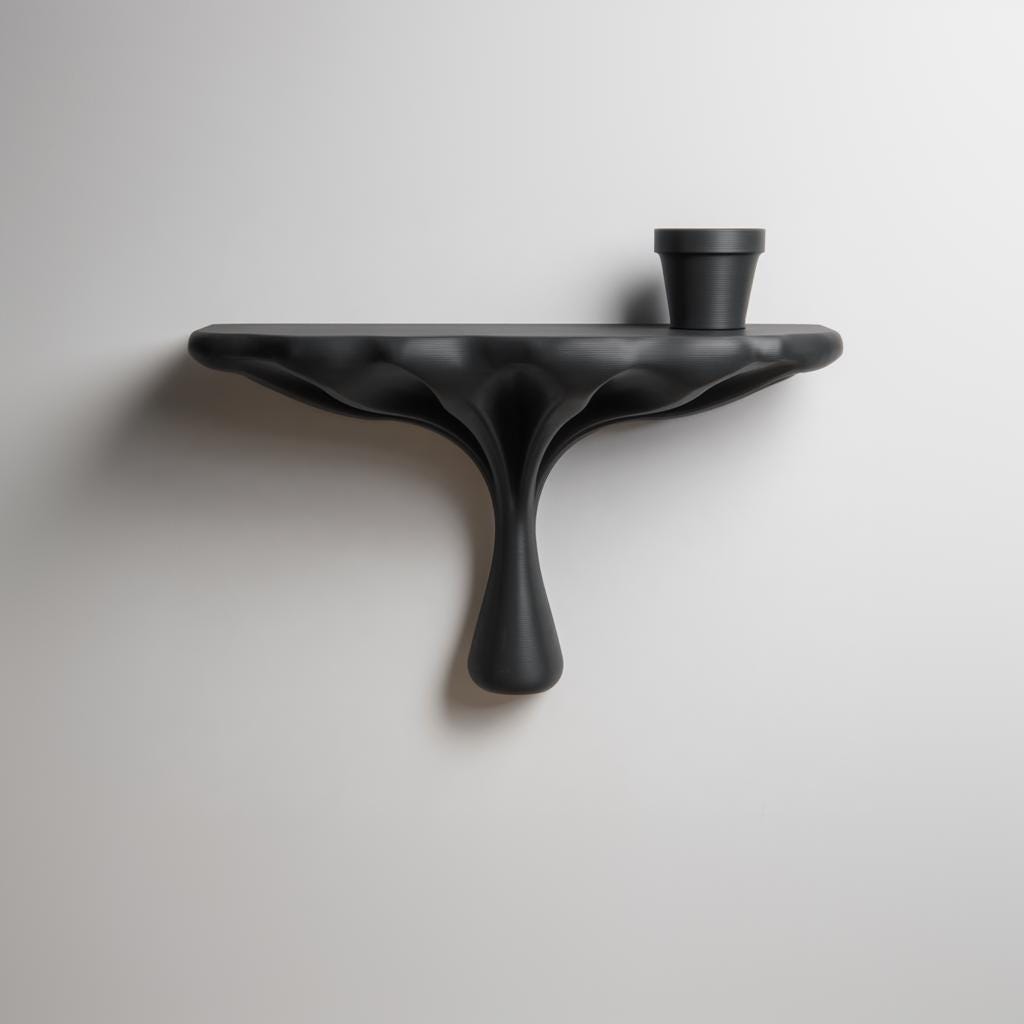 Modern Sculptural Wall Shelf Decor | 3D Printed Organic Minimal Shelf | Dark Contemporary Accent Shelf for Clean and Elegant Interiors