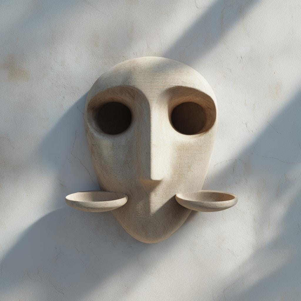Minimal Face Wall Shelf Decor with Removable Cups | 3D Printed Sculptural Mask Shelf | Modern Art Accent for Contemporary Interiors