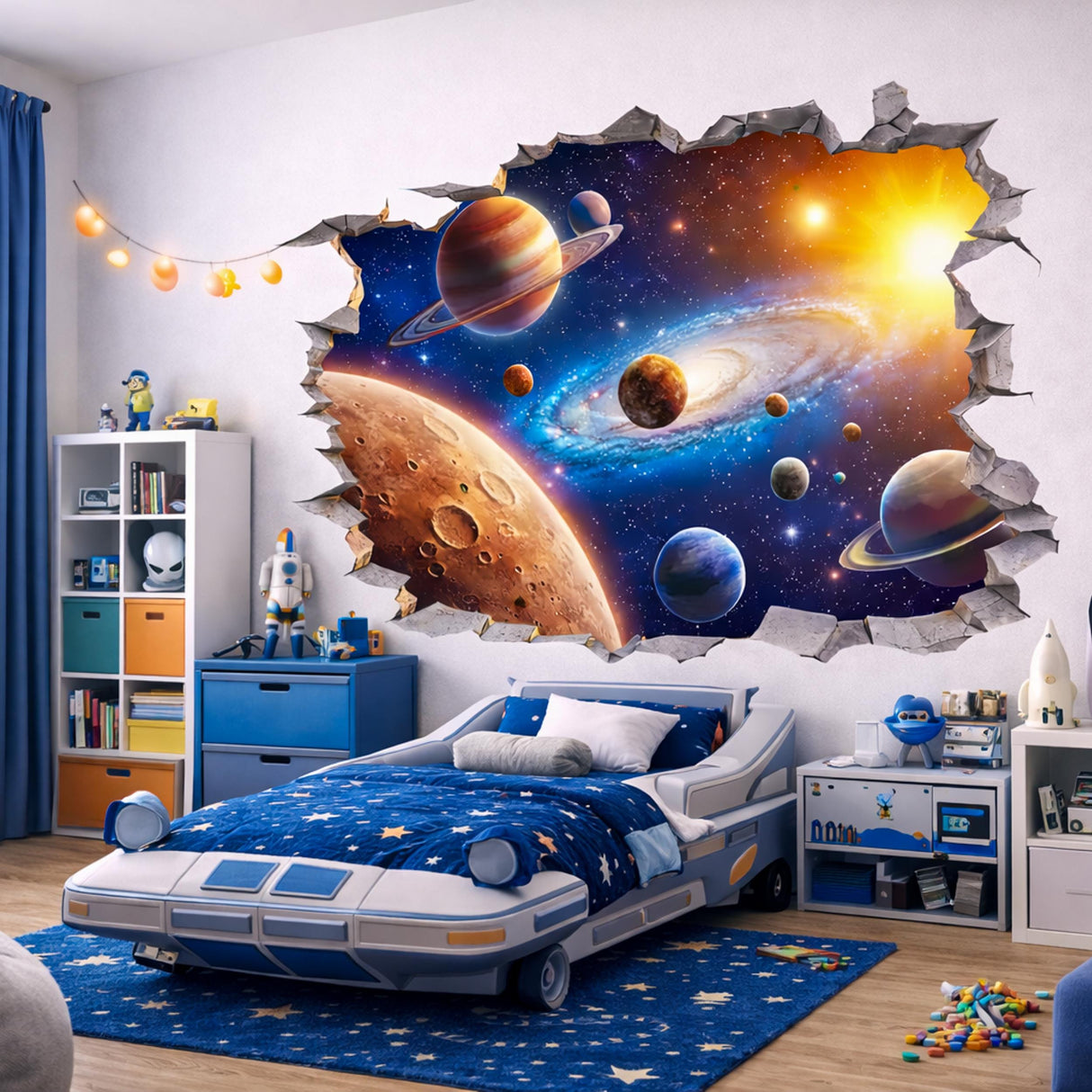 3D Galaxy Wall Decal | Space Breakthrough Mural | Planet & Stars Sticker | Cosmic Hole in Wall Art | Sci-Fi Room Decor | Kids Astronaut Gift