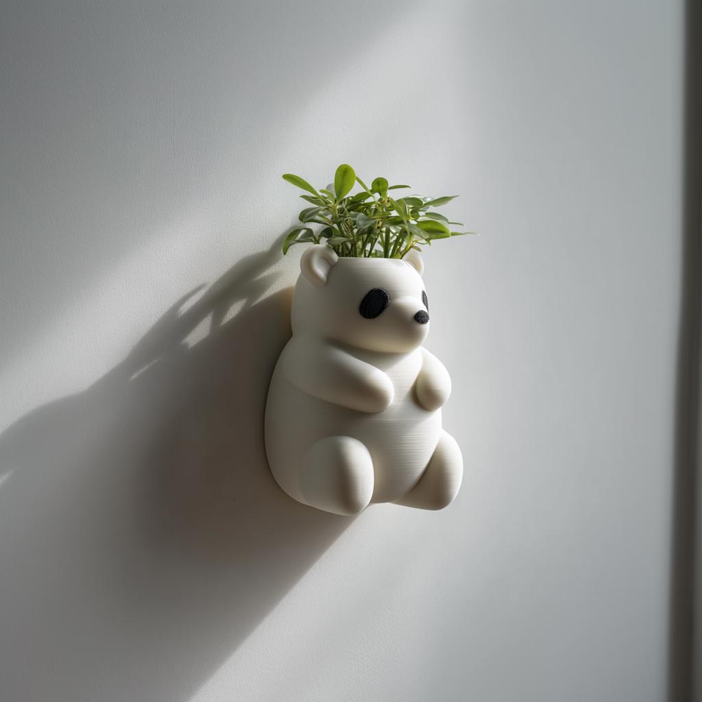 Cute Panda Wall Planter Pot | 3D Printed Animal Hanging Planter | Kawaii Wall Shelf Decor for Nursery, Kids Room and Modern Interiors