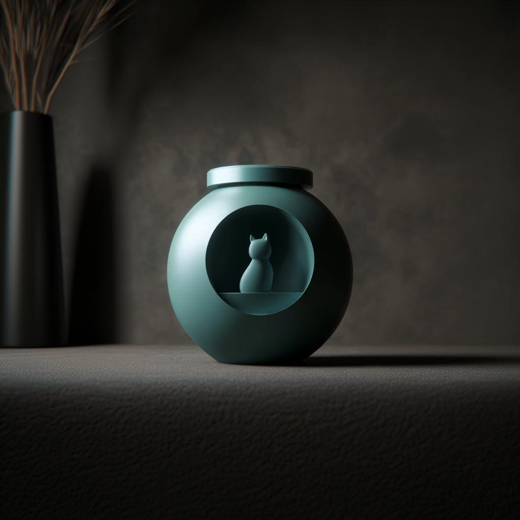 Orb Cat Memorial Urn | 3D Printed Minimal Cremation Keepsake with Cat Window Sculpture | Modern Pet Remembrance Decor, Sympathy Gift Home